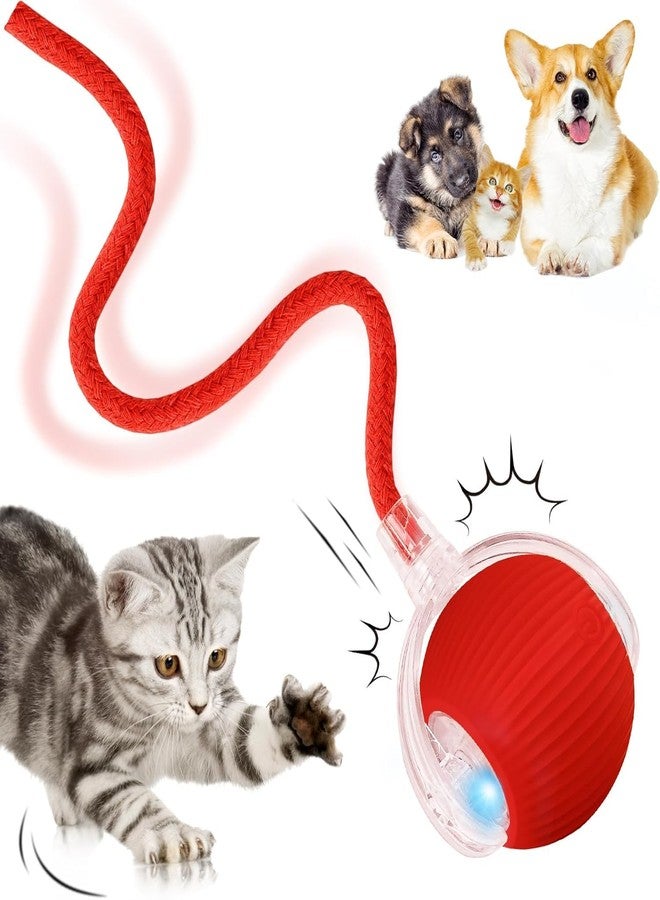 PUJI Automatic Rolling Cat Ball Toy, 2-Speed Modes, Teasing Tail & Bell Charm, Interactive Self Play Chasing Silicone Ball Toy for Indoor Cats (Red) - Image 1